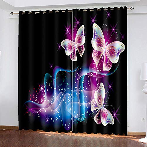 HRKDHBS Cortinas 3D Mariposa Material Aislante De Fibra De Poliéster 100% Dormitorio 3D Habitación Infantil Cortinas 182Wx214H Cm