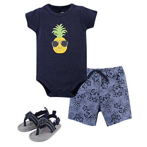 Hudson Baby Conjunto de body unisex de algodón para bebé, pantalones cortos y zapatos - amarillo - 6-9 meses