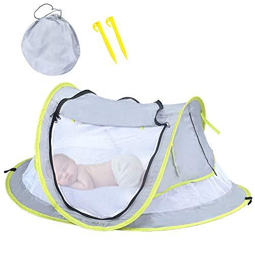 HUSAN Cama portátil de viaje para bebé, tienda de campaña de playa para bebé, UPF 50+, mosquitera, tienda de campaña para playa