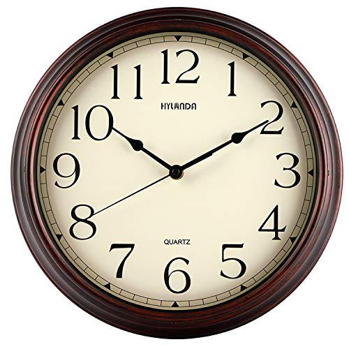 HYLANDA Reloj de pared, de 30,5 cm, estilo retro, silencioso, funciona con pilas, no hace garrapatas, redondo, decorativo, cocina, hogar, oficina, dormitorio, sala de estar (bronce)