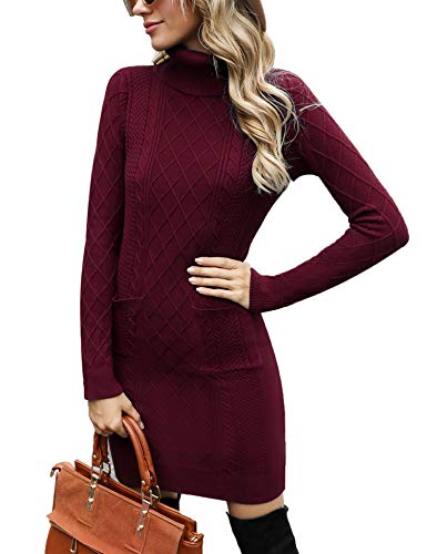 Irevial Vestido Punto Mujer Manga Larga, Jersey Vestidos Invierno Mujer Cuello Alto, Vestido a Punto Cuello Alto para Mujer Otoño Invierno