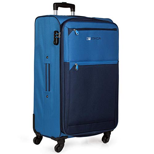 ITACA - Maleta de Viaje 4 Ruedas Grande Trolley 78 cm poliéster eva Extensible. Blanda y Ligera. Mango Asas candado. Gran Capacidad. Estudiante Profesional. 701070, Color Azul-Azul Marino