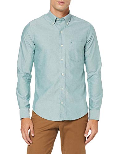 Izod Washed Oxford BD Shirt Camisa, Verde (Evergreen 376), 40 (Talla del Fabricante: SM) para Hombre