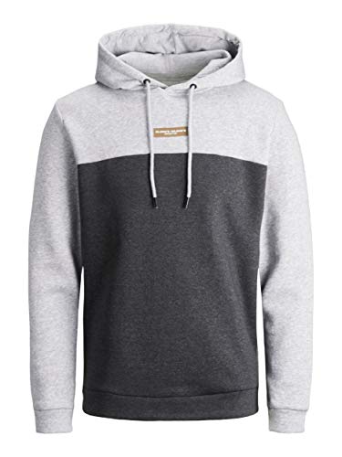 Jack & Jones JCORETAIL Sweat Hood NOV LTN Sudadera con Capucha, Gris Claro. Detalles: Gris Claro Mezclado/impresión de escáner, L para Hombre