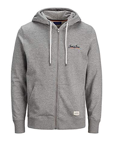 Jack & Jones JORTONS Sweat Zip Hood STS Sudadera con Capucha, Gris Claro. Detalles: Melange, XXL para Hombre