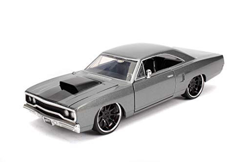 Jada Toys Fast & Furious Dom's Plymouth Road Runner - Coche de Juguete de Die-Cast, Coche con Puertas abatibles, Maletero y capó, Escala 1:24, Gris, 253203054