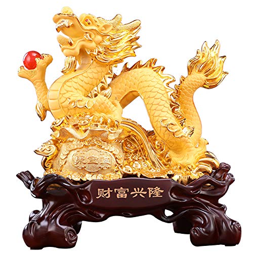 J.Mmiyi Feng Shui Dragón Estatua Resina Adornos con Dragon Ball Escultura Riqueza Prosperidad Decorar para Inicio Oficina,Verde