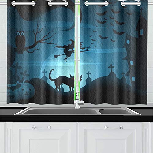 JOCHUAN Easy Edit Halloween Kitchen Curtains Cortinas de Ventana Niveles para café, baño, lavandería, Sala de Estar Dormitorio 26X39 Pulgadas 2 Piezas