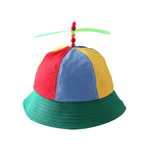 JOYKK Niños Niños Helicóptero de algodón Hélice Gorra de Cubo Bloque de Color Patchwork Libélula con Cuentas Verano Protección Solar Sombrero de Pescador - Arco Iris Colorido