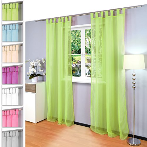 Juego de 2 Gräfenstayn® Venezia - cortina transparente monocolor de voile - muchos colores atractivos - dimensiones (largo x ancho): 245x140cm cada uno - con sello Oeko-Tex (Verde manzana)