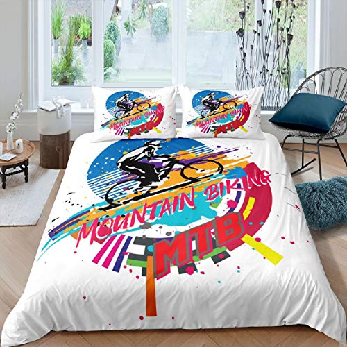 Juego de Ropa de Cama para Ciclistas, Funda nórdica para Bicicleta de montaña, 200x200cm, Funda de edredón para Deportes Extremos, Tie Dye, Estilo Fresco, 3 uds.