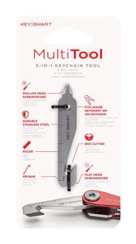 KeySmart MultiTool - Llavero multiusos 5 en 1 con cortador de caja, regla, barra de palanca, Phillips y destornillador de cabeza plana