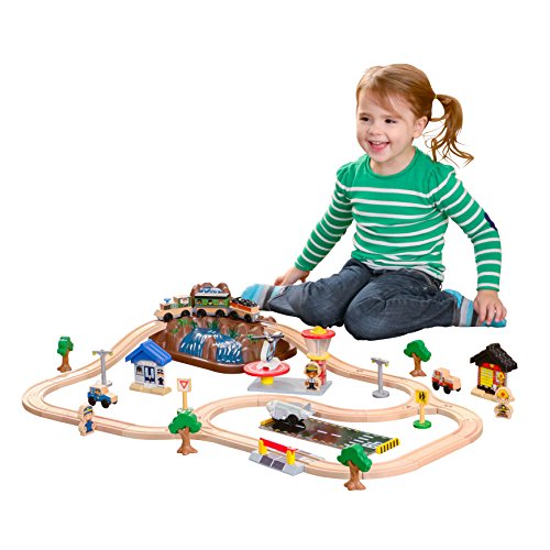 KidKraft 17826 Set circuito de tren de juguete de madera Top Mountain 61 piezas