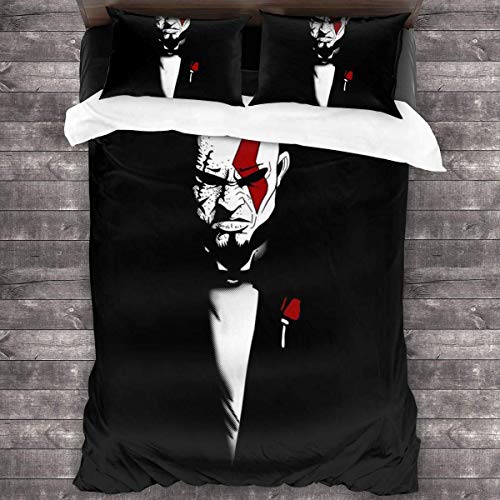 Kinhevao The Godfather Kratos God of War and Death Juego de Cama de 3 Piezas Funda nórdica, Juego de Cama Decorativo de 3 Piezas con 2 Fundas de Almohada C10974