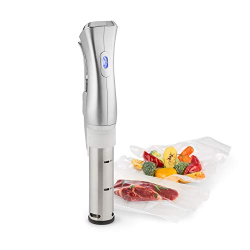 Klarstein Quickstick Sous Vide - Cocción al vacío, Bomba Circulación en 3D, Temperaturas 50 a 95 °C, 1300 W, Pantalla Táctil, Hasta 20 Litros, Plata