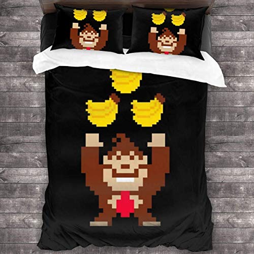 KUKHKU Bananas Pixel Art Donkey Kong Juego de Cama de 3 Piezas Funda nórdica, Juego de Cama Decorativo de 3 Piezas con 2 Fundas de Almohada C11799