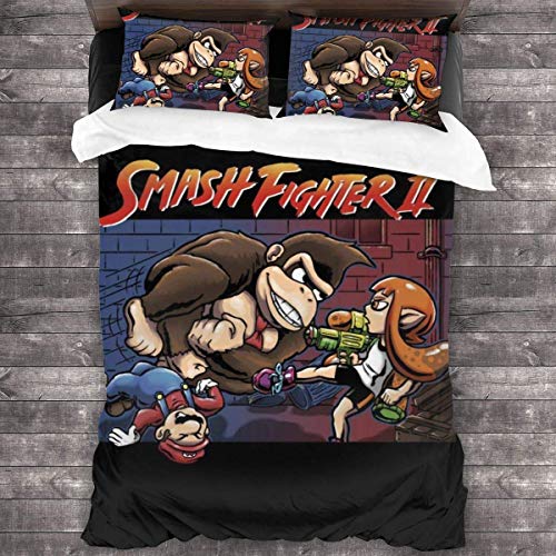 KUKHKU Smash Fighter Donkey Kong Juego de Cama de 3 Piezas Funda nórdica, Juego de Cama Decorativo de 3 Piezas con 2 Fundas de Almohada C11199