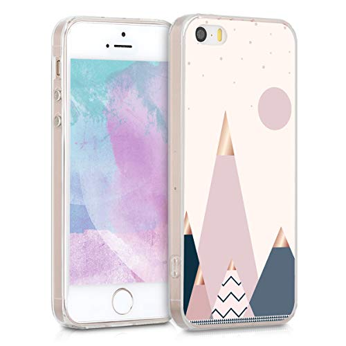 kwmobile Funda Compatible con Apple iPhone SE (1.Gen 2016) / 5 / 5S - Carcasa de TPU y montañas y Formas en Oro Rosa/Azul/Rosa Claro