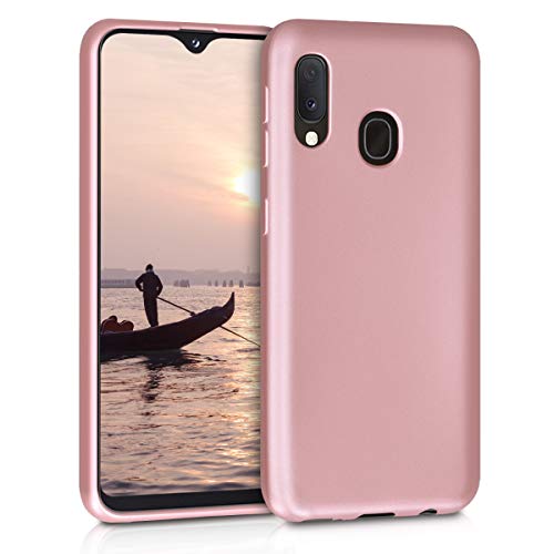 kwmobile Funda Compatible con Samsung Galaxy A20e - Carcasa móvil de Silicona - Protector Trasero en Oro Rosa Metalizado