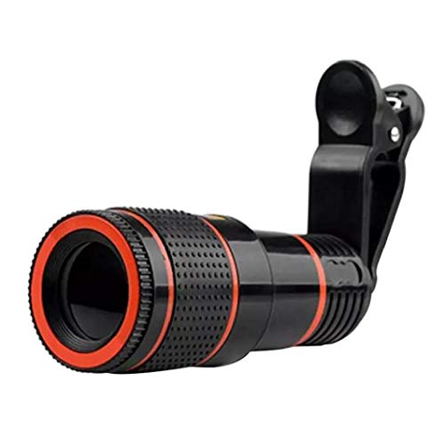 LAANCOO Telescopio Óptico telescopio del teléfono de la Lente monocular Universal 12X Lente Zoom para el teléfono móvil Negro