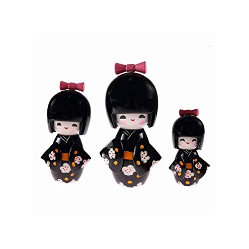 lachineuse 3 pomos japoneses Kokeshis, 3 Negro, 13 x 6 x 11 cm