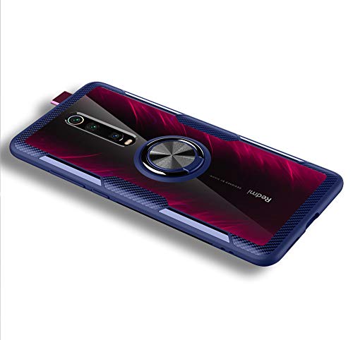 LAGUI Compatible para Funda Xiaomi Mi 9T/ 9T Pro, Transparente rigida Delgada Carcasa con Anilla Posterior, Compatible con Soporte de Montaje Magnético del Coche. Azul