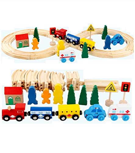 Lalia Juego de Trenes Tren vía férrea de Madera 33 Piezas, Juguetes de Madera para niños, Colorido, Juego de Trenes de vías férreas. Gran Regalo para pequeños fanáticos del ferrocarril Tren de Madera