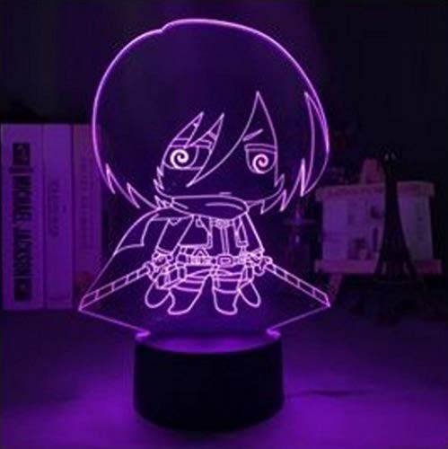 Lámpara de noche 3D de Naruto Animation de Mikasa, con mando a distancia, multicolor, versión Q.