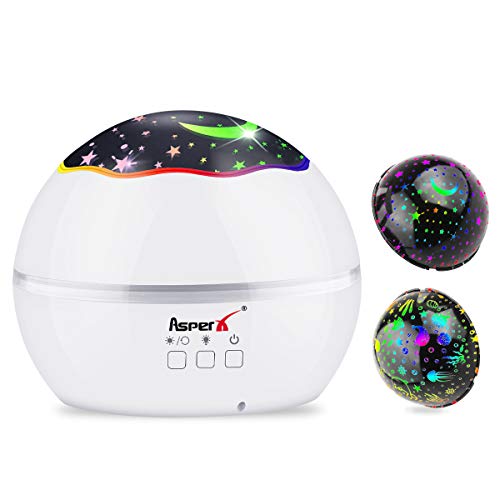 Lámpara Proyector, AsperX 2 en 1 Proyector Estrellas & Proyector de Luz Océano 360° Rotación Romántica Luz Estrellas y 8 Colores Regalo para Niños y Bebés Cumpleaños, Día de los Reyes, Navidad