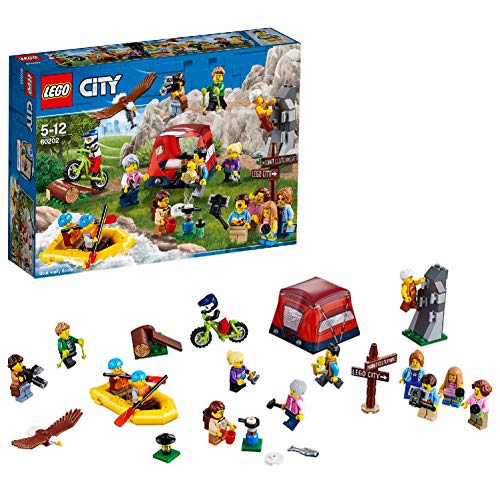 LEGO City Town - Pack de Minifiguras: Aventuras al Aire Libre, Juguete de Construcción con Tienda de Campaña, Bicicleta de Montaña y Barca para Niños y Niñas de 5 a 12 Años (60202)