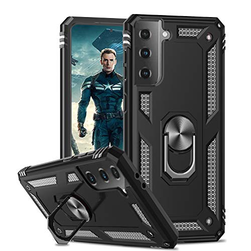 LeYi Funda Ssmsung Galaxy S21 Plus 6.7",Armor Carcasa con 360 Grados Anillo iman Soporte Hard PC Silicona TPU Bumper Antigolpes Case para Movil Ssmsung Galaxy S21 Plus,Negro