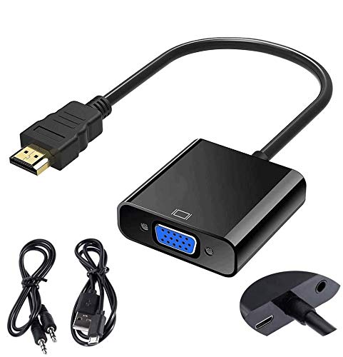 LEYMING Cable adaptador HDMI a VGA con puerto de fuente de audio/alimentación, adaptador HDMI a VGA chapado en oro (macho a hembra) para ordenador/escritorio/portátil/PC/monitor, proyector/HDTV