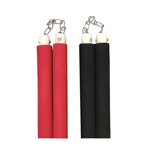 LIOOBO 2 PCS Foam Nunchakus Rubber Training Nunchucks Perform Nunchakus Martial Arts Nunchakus for Kids/Beginner Practice (Red Black)