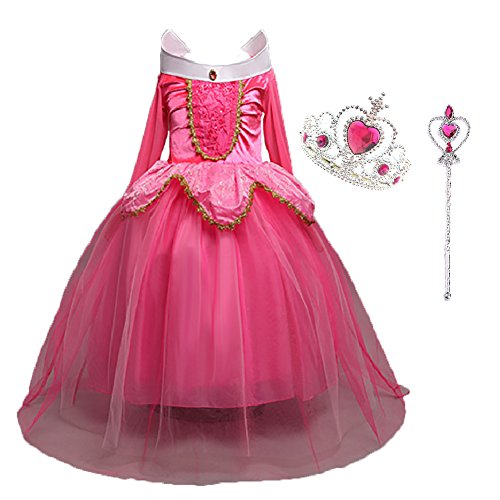 LiUiMiY Disfraces Niña Princesa Vestido de Manga Larga Carnaval Tul Tiara Cosplay Wedding Party Vestido de Carnaval de Cumpleaños para Niñas