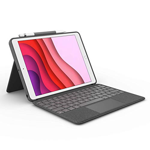 Logitech Combo Touch para iPad 7a generación, funda con teclado , con trackpad, teclado inalámbrico y tecnología Smart Connector, Disposición QWERTY Español, Gris