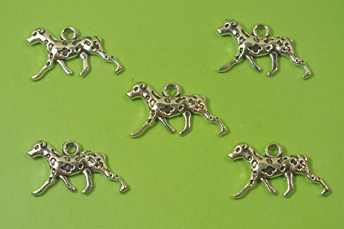 Lote 5 abalorios/Charms Metal plateado: perro dálmata 24 * 13 mm.