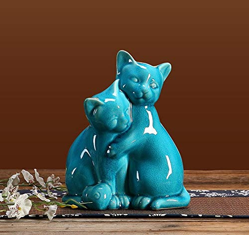 Lrenkey Figurillas Estatua Estatuilla,Crack Glazed Porcelana Gato Amantes Escultura, Animal Kitty Mascota Pareja Cerámica Decorativa Figura, Mascota Regalo Y Ornamento Artesanal