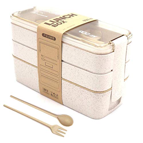 Lunch Bento Box, Fambrera Infantil Paja de Trigo loncheras BPA Gratis, Lonchera a Prueba de Fugas para el Trabajo, Escuela, Viajes (Beige)