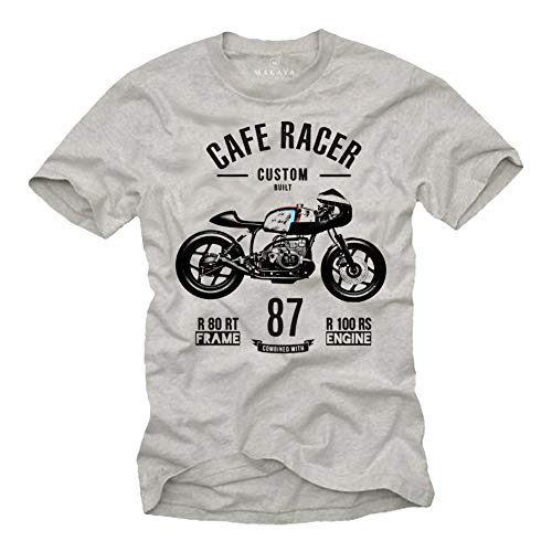 MAKAYA Camiseta para Hombre - Vintage Moto R80 - Regalos para Moteros Originales Gris Talla XXXL