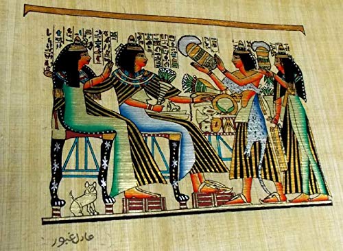 MASRY Papiro Egipcio Original M1-3 Hecho y Pintado a Mano de Egipto, Medida 35cm X 25cm; con Certificado de autenticidad ; Papiro Artesanal de fabricación egipcia