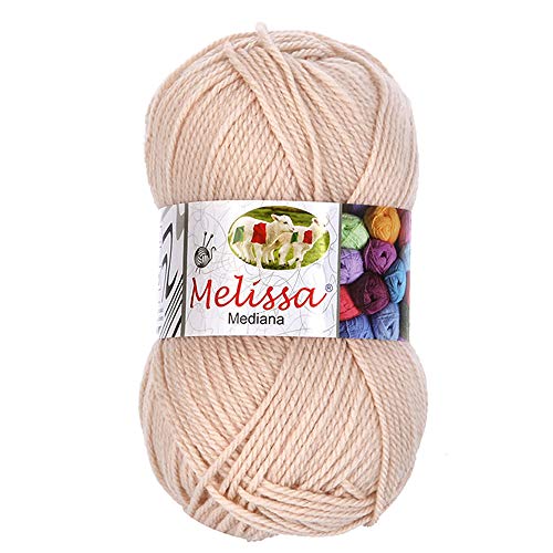 Melissa Hilo 100% Acrilico Ovillo de Lana (200m 100g * 1=50g * 2) Premium para DIY Tejer y Ganchillo, Certificado OEKO-TEX Standard 100,Agujas Talla 4(1/2)-5,Beige 35,Enviado desde Europa