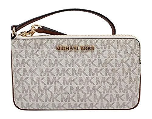 Michael Kors Jet Set Travel Large Top Zip Signature PVC Wristlet Clutch Vanilla