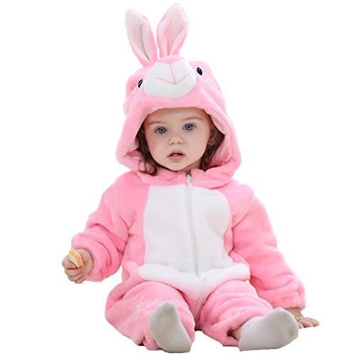 MICHLEY Bebé Ropa Mameluco Niños Niñas Pelele Pijama de Primavera y otoño Franela Traje de Animales Conejo-70cm