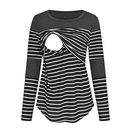 Mitlfuny Camiseta de Lactancia Maternidad a Rayas Chaleco Camisa Mujer Blusa La Maternidad de Las Mujeres de Manga Larga a Rayas de enfermería Remata la Camiseta para amamantar