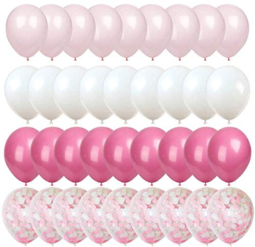 MMTX 50 Piezas Globos de Confeti Globos de látex Blancos Globos de Helio Perla para Bodas, Fiestas, Propuestas, Navidad, Reuniones, Ceremonia y Cumpleaños Decoraciones de Fiesta (Rosa-1)