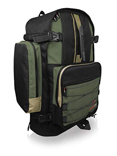 Mochila Grande De Acampada - Compatible Con Medidas De Equipaje De Mano, 50 - 55 L - Mochila Para Ir A Festival - Mochila De Exploradores – Apertura Frontal - Roamlite RL55M Negro Verde