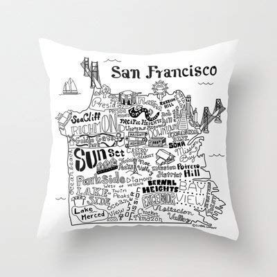 Moda Fundas de Cojines Divertidos Mapa de San Francisco Ilustración Llegada Fundas cómodas Funda de cojín Funda de Almohada Hogar, Interior, Cama, Jardín, Coche, Oficina, Sofá Decoración