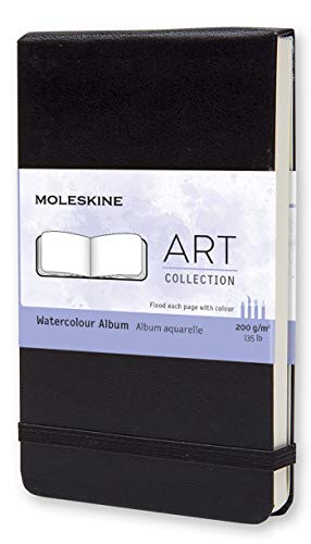 Moleskine - Art Collection, Cuaderno de Acuarelas, Bocetos, Tapa Dura y Cierre Elástico, Papel Adecuado para Acuarelas y Lápices de Acuarela, Color Negro, De Bolsillo 9 x 14 cm, 60 Páginas