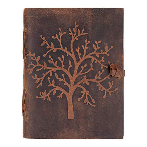 Moonster Cuaderno de Cuero Árbol de la Vida – Diario de Escritura Hecho a Mano – Bloc de Notas para Hombre y Mujer - Papel Blanco Liso 18x13 cm - El Regalo Perfecto para Dibujantes – Diario de Cuero