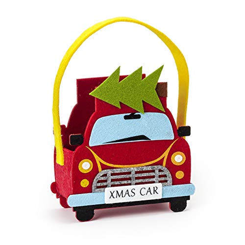 Mopec Cesto Fieltro Coche con árbol navideño 16x25cm. (Asas), Rojo, Talla única